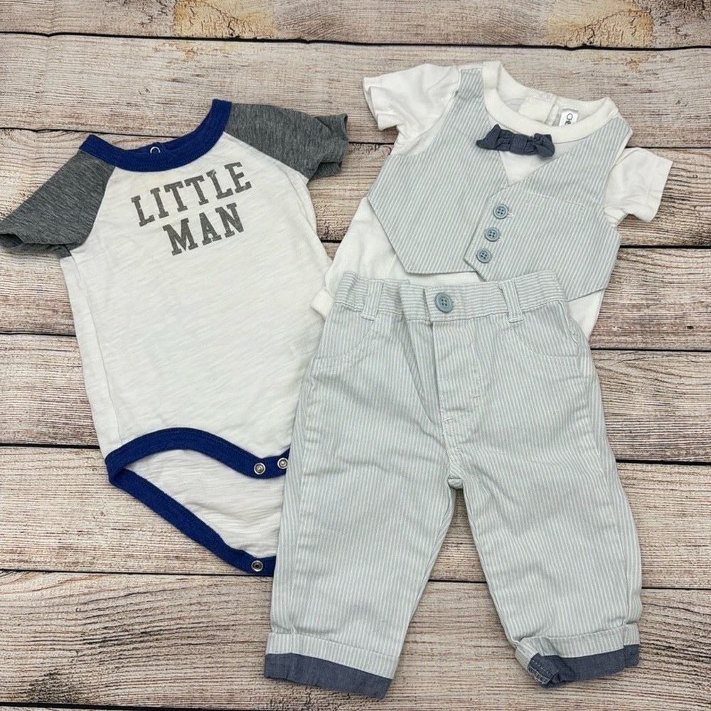Cherokee Little Man Bow Tie Shirt and Matching Pants 3 piece Bundle size…